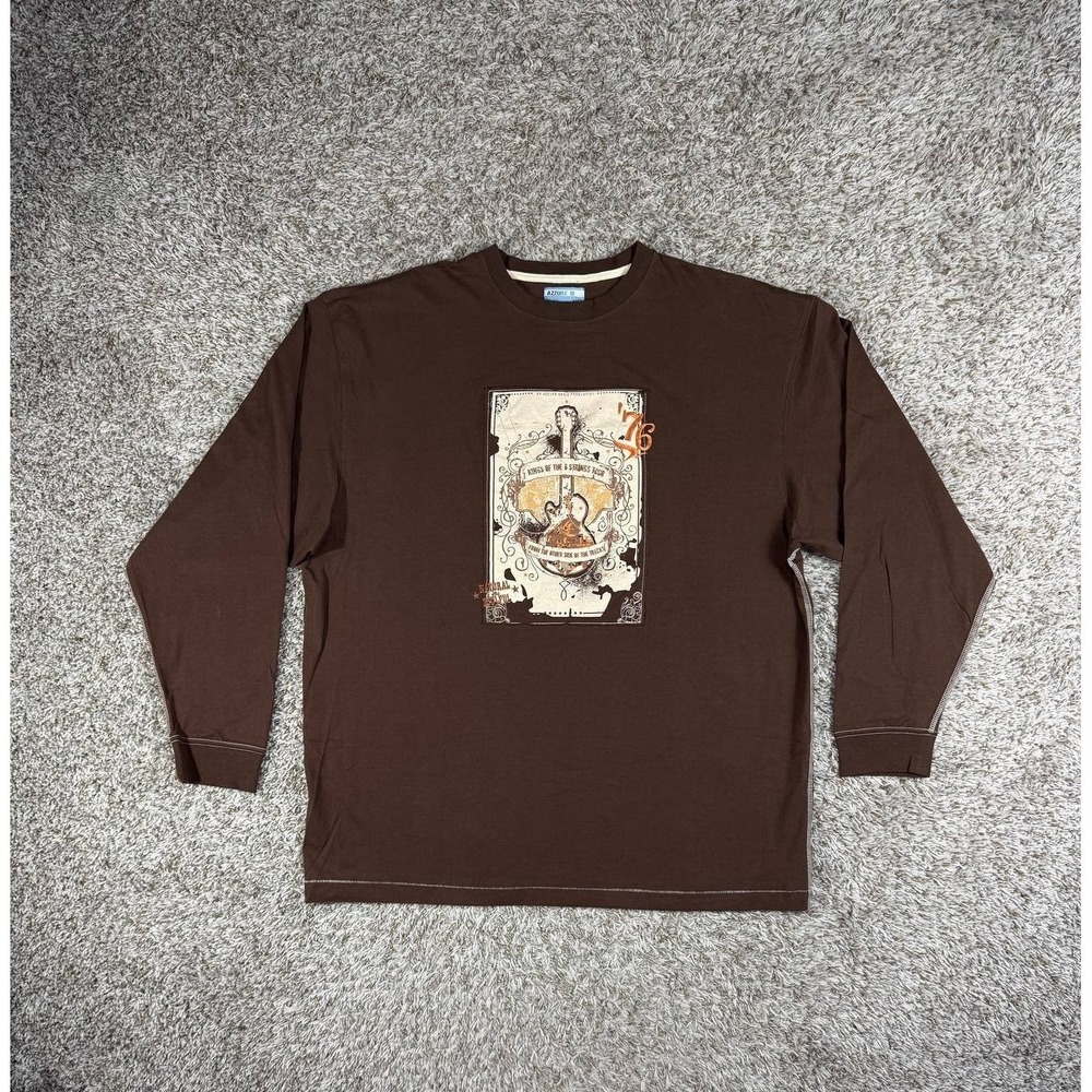 Azzure Y2K 2XL Brown Long Sleeve Graphic Shirt 00s Urban Streetwear Rock Vibes